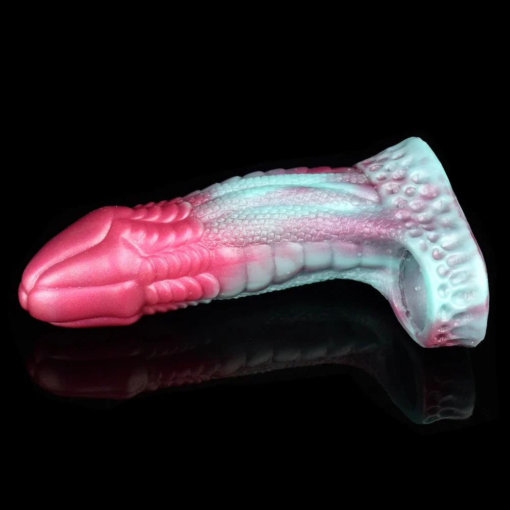 Fantasy Horse Penis Sleeve Gory Raw Meat Color Dick Enlargement & Extension Silicone Cock Sheath Sex Toys for Men