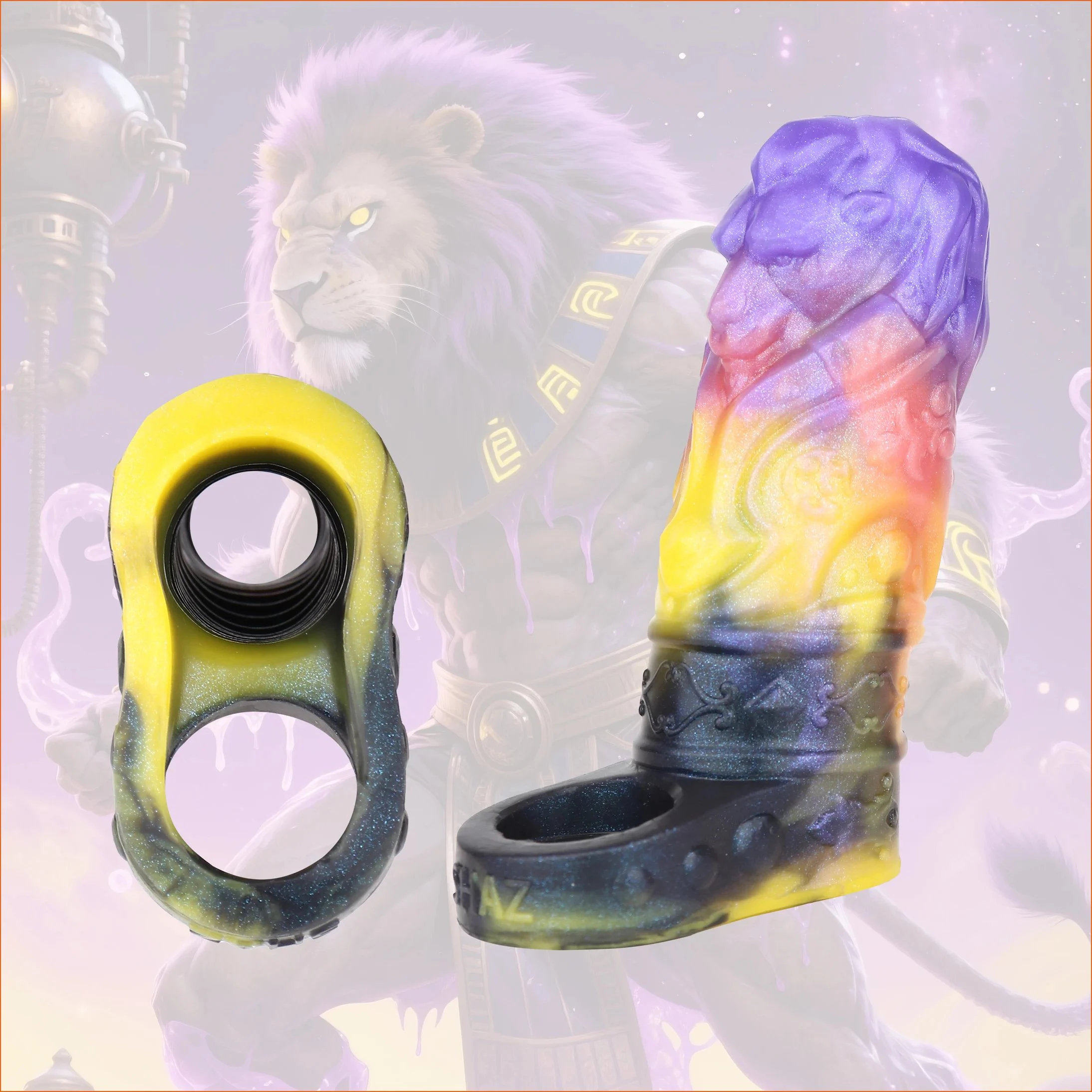 Fantasy Monster Lion Ulkar Dildo Penis Enlargement Sleeve Silicone Open Male Penis Extender Sex Toys