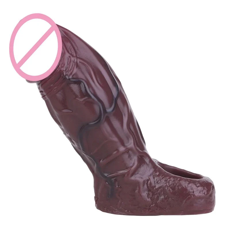 Closed Brown Thick Penis Sleeve With Anti-drop Silicone Dildo Extender Sex Toys for Couples Adult Men