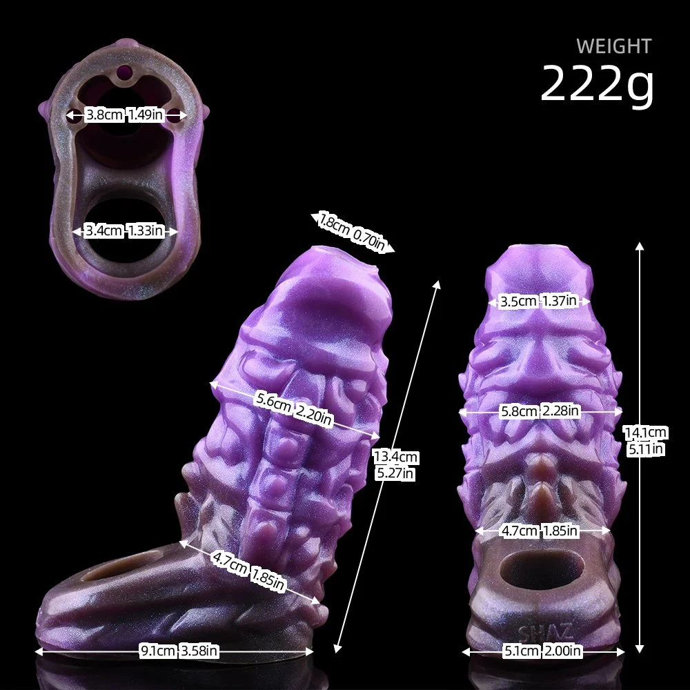 Fantasy Hollow Monster Dildo Penis Sleeve Cock Ring Stretchable Irth Extender Enhance Erection with Resin Rod Bracket