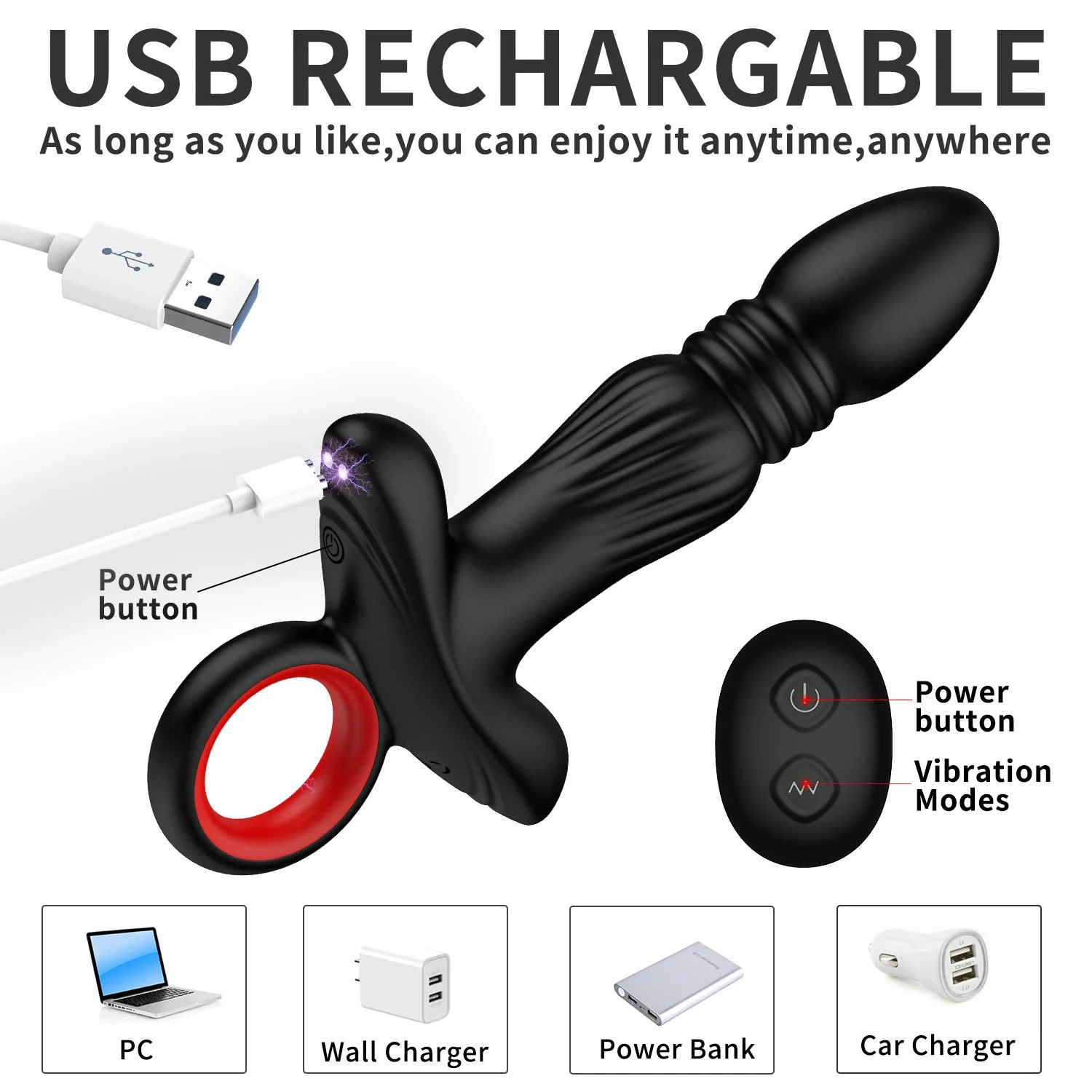 Wireless Remote Control Magnetic Charging Electric Thrusting Telescopic Waterproof Anus Plug Anal Vibrators