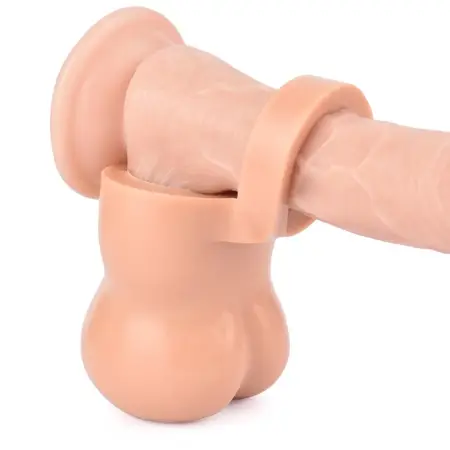 Design Realistic Cock Ring Wearable Testicle Enlargement Cup Silicone Soft Fantasy Masturbation Sex Toys Men