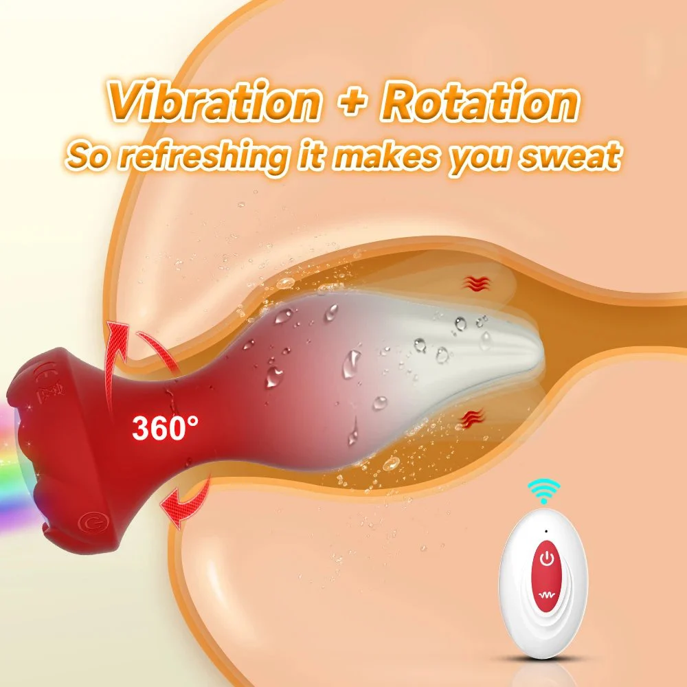 Anal Rose Vibrator Swing Sex Toy for Women Men 10-Frequency Vibration Prostate Massager Remote Control Colored Lights Kegel