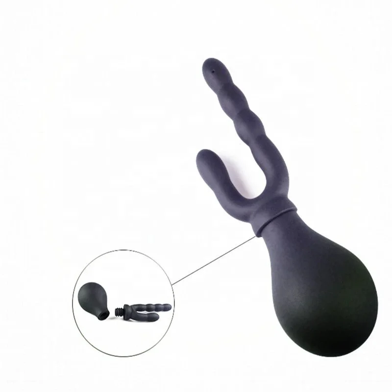 Anal and Vagina Double Heads Enema Bulb Straight Plug-in Sex Shower Anal Cleaner