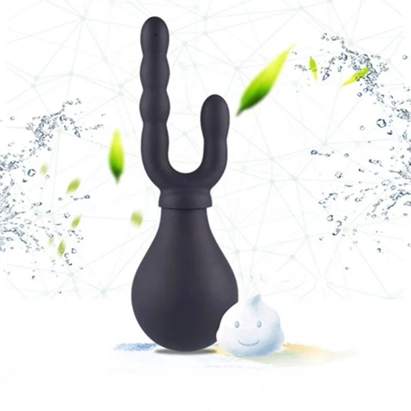 Anal and Vagina Double Heads Enema Bulb Straight Plug-in Sex Shower Anal Cleaner