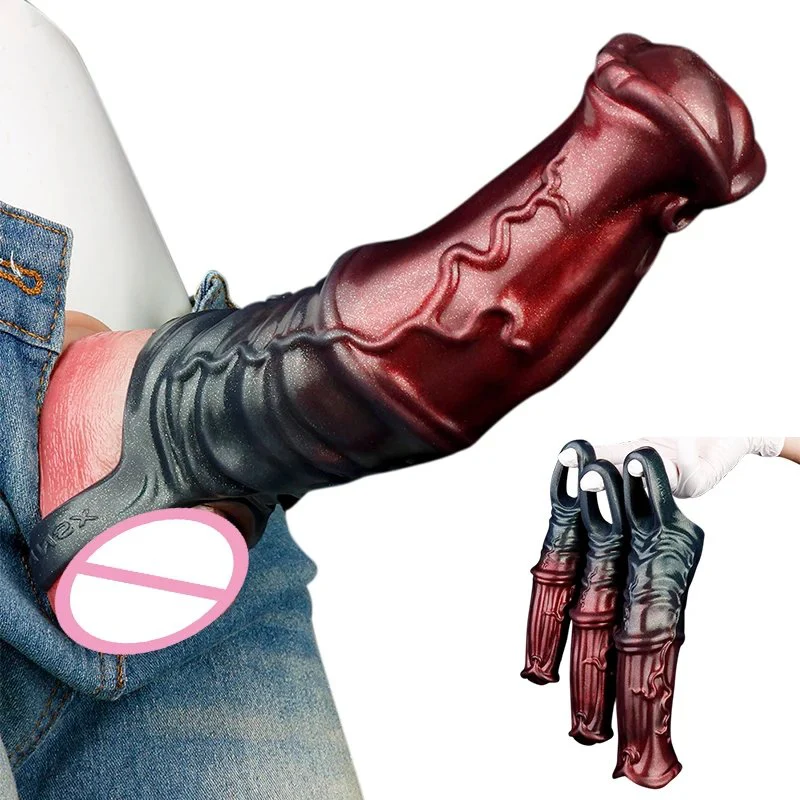 Huge Realistic Horse Penis Sleeve Extender Silicone Dildo Condom Male Delay Ejaculation Dick Enlargement Sex Toys for Men