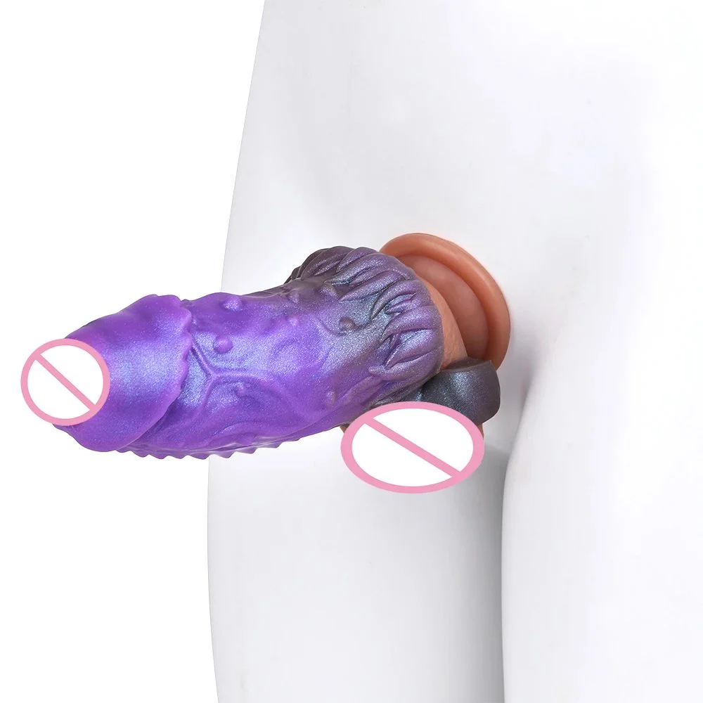 Enhance Male Endurance Reusable Penis Sleeve Monster Cock Sleeve Penis Extender Fantasy Penis Enlarger with Silicone Cock Ring