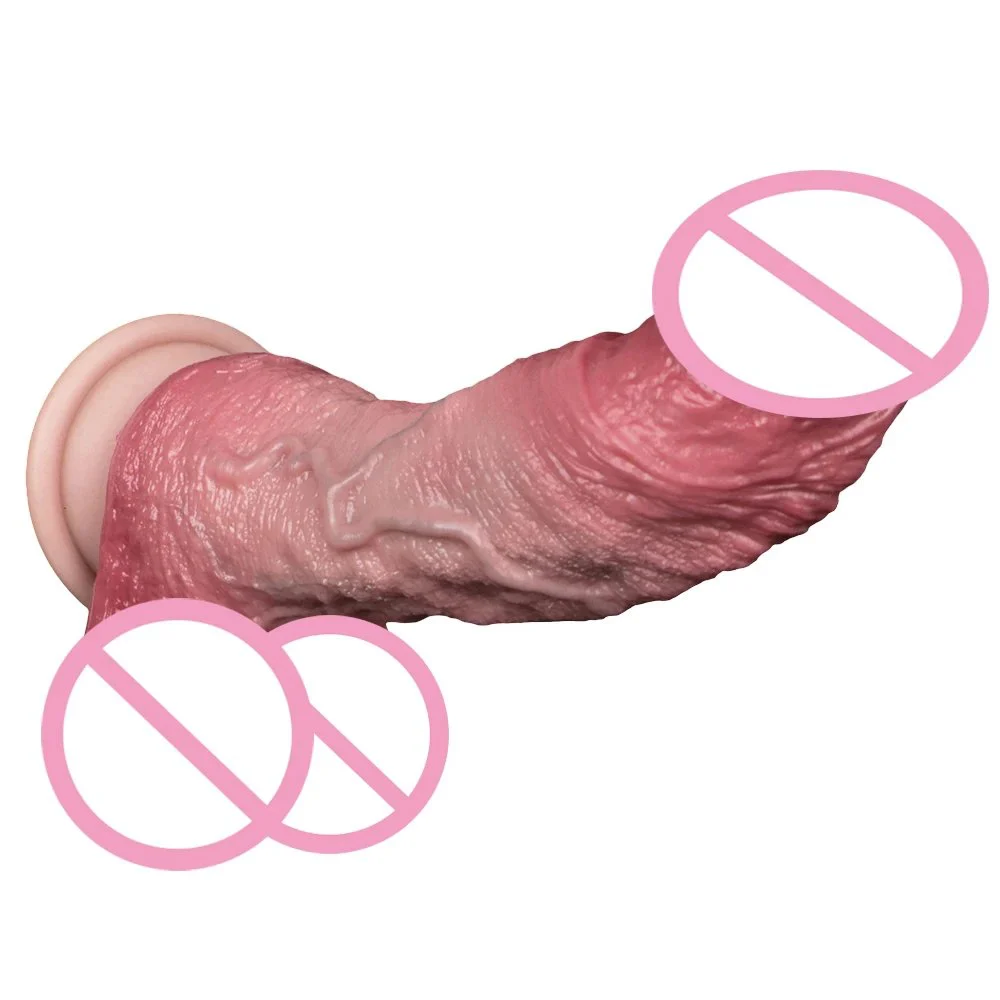 Experience a Realistic and Silicone Dildo Double-layer Craft Design with Suction Cups at the Bottom of the Adult Toys
