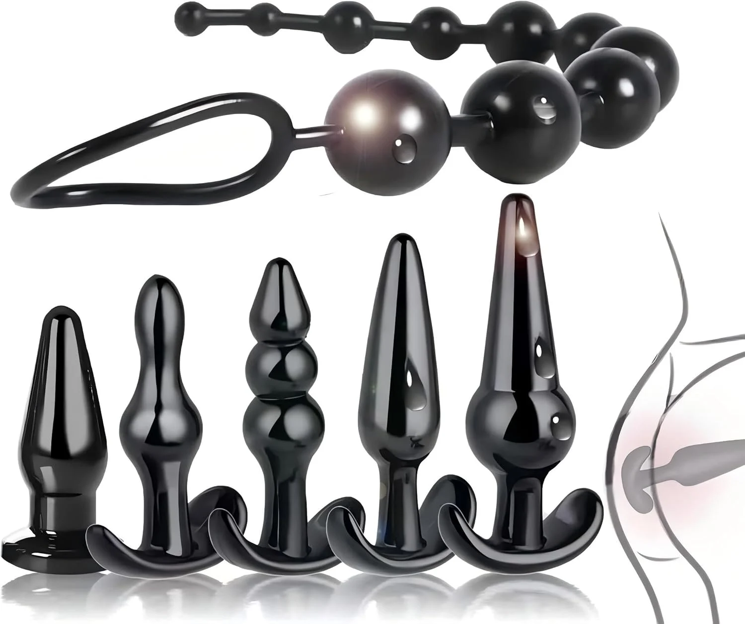 6-Piece ABS Anal Butt Plug & Dilator Set 100% Waterproof Anal Massager for Men and Women
