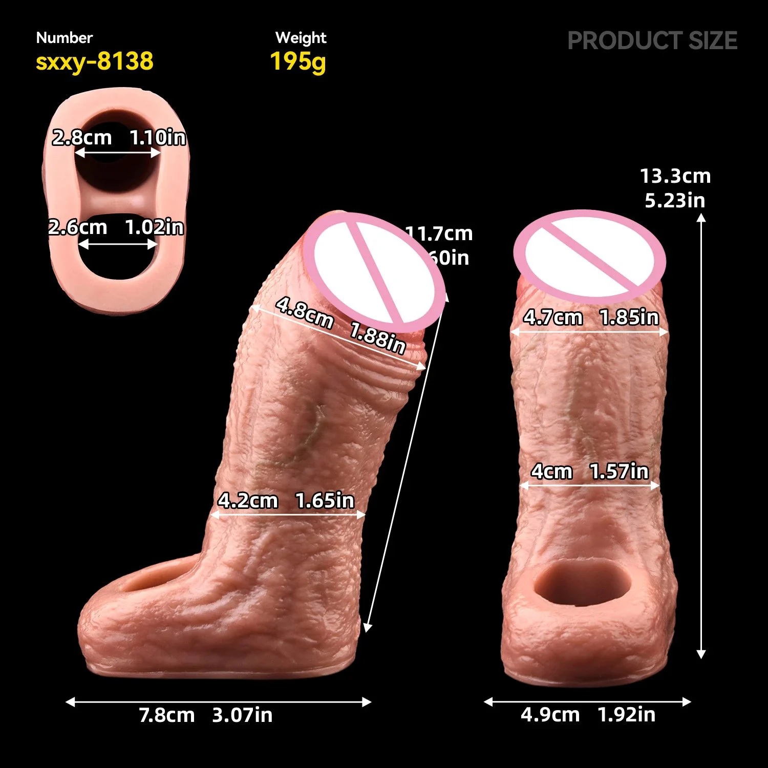 Medical Grade Silicone Material Safe Sex Toy Skin Male Penis Extender Double Opening Design Phallic Sleeve Simulation