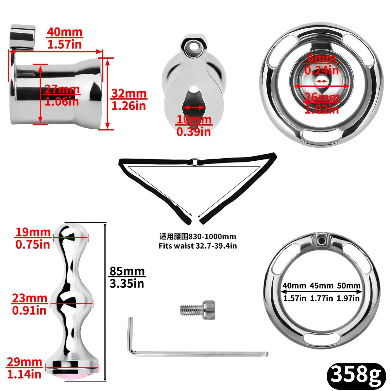 Cylinder Urethral Inverted Chastity Cage Device Metal Bead Anal Plug Dilator Combo Fetish Adult Sex Toys for Male Gay