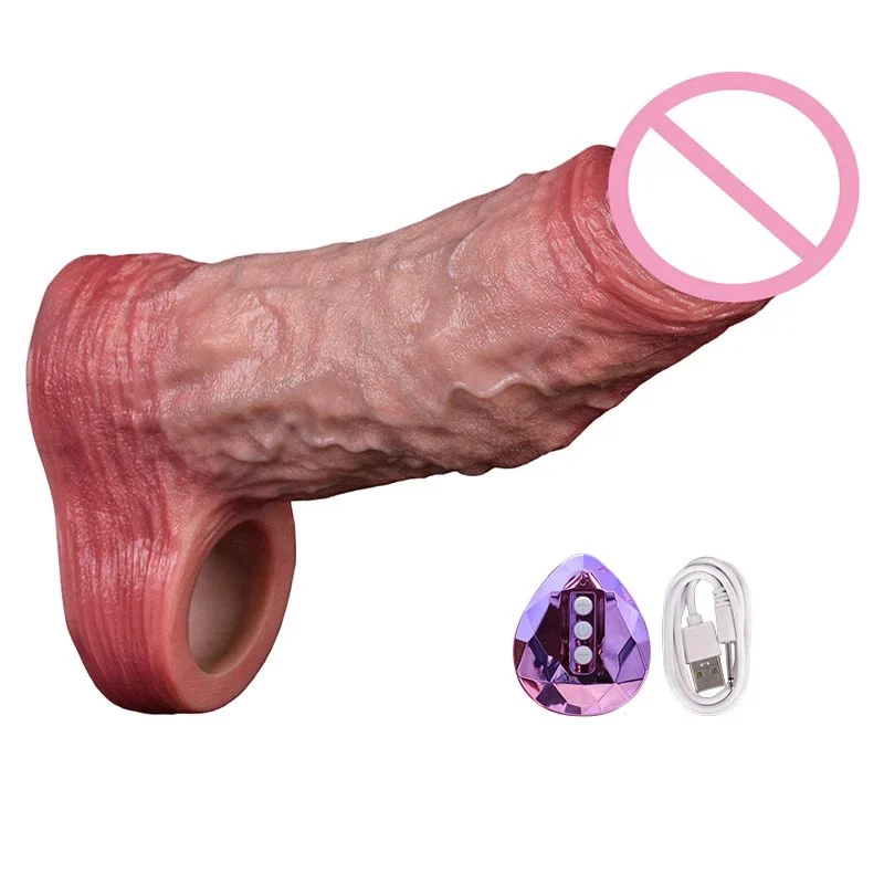 New Silicone Realistic Skin Color Male Penis Extender Effective Penis Size Enlargement Vibrating Dildo Cover for Men