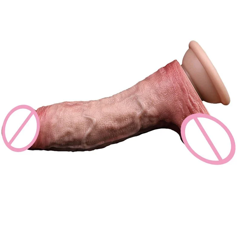 Double Layer Proceess a Dildo Made of Simulated Silicone Material a Large Adult Sex Toy with Raised Veins and a Suction Cup