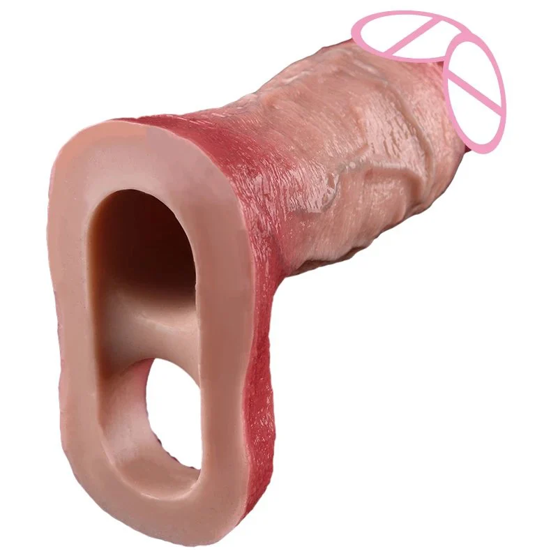 Double Opening Precision Modeling Experience Realistic Male Enlargement Penis Sleeve, Soft Simulation Skin Color Dildo Sleeve