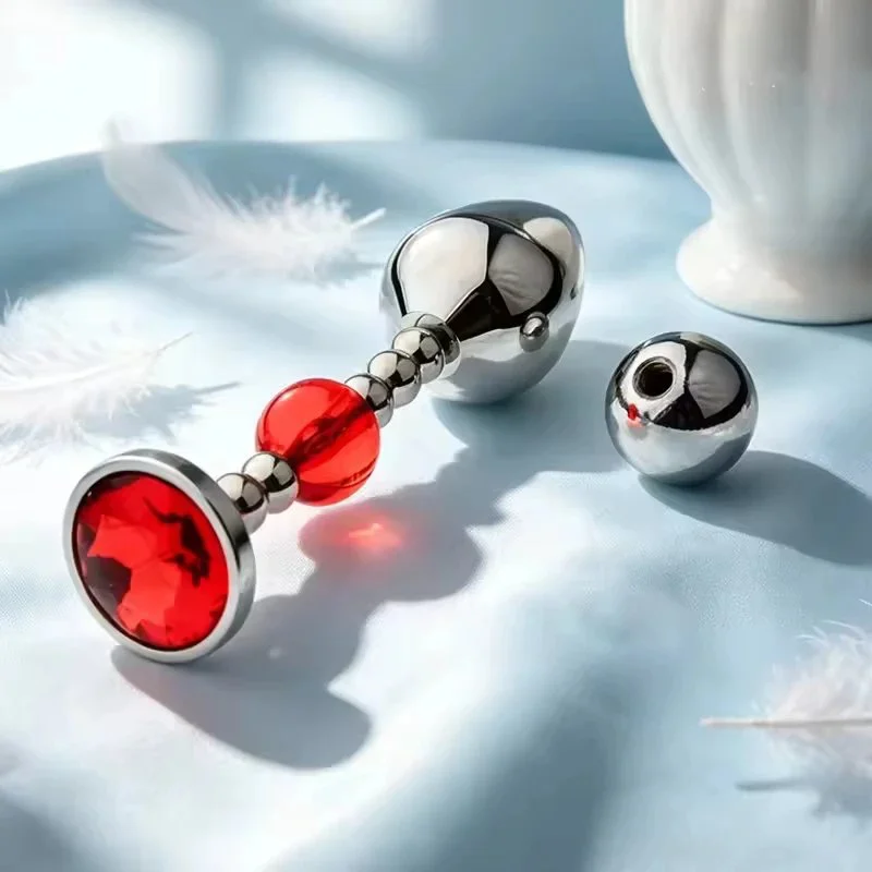 Trainer Anal Plug Aluminum Alloy Butt Plug with Red Gem Base Prostate Stimulation Dildo for Adult Couple Pleasure Sex Toy