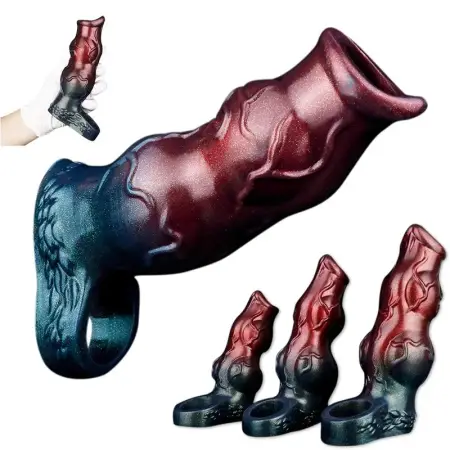 M L XL Sizes Big Knot Penis Sleeve Extender Hollow Dick Enlargement Delay Ejaculation Silicone Adult Sex Toys for Men