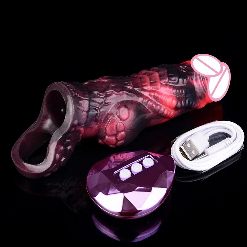Male Penis Condom with Vibration Function, Effective Penis Length Extension Vibrating Dildo Soft Silicone Material