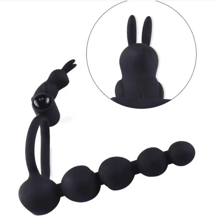Adult Men Sex Toys Silicone Vibrating Anal Beads with Cock Ring Delay Time