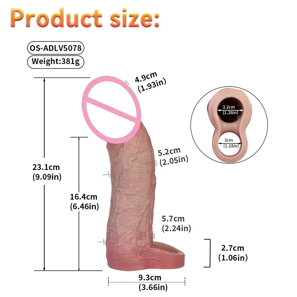 New Simulation Skin Silicone Dildo Sleeve for Men Vibrating Penis Extender Experience Realistic Feeling Easy to Wear