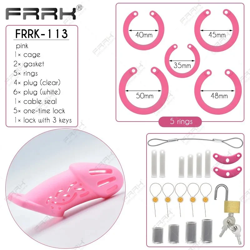 Hollow Penis Mamba Chastity Cage with 5 Cock Rings Padlock Escape Seal Upgrade Adults Sex Toys for Men