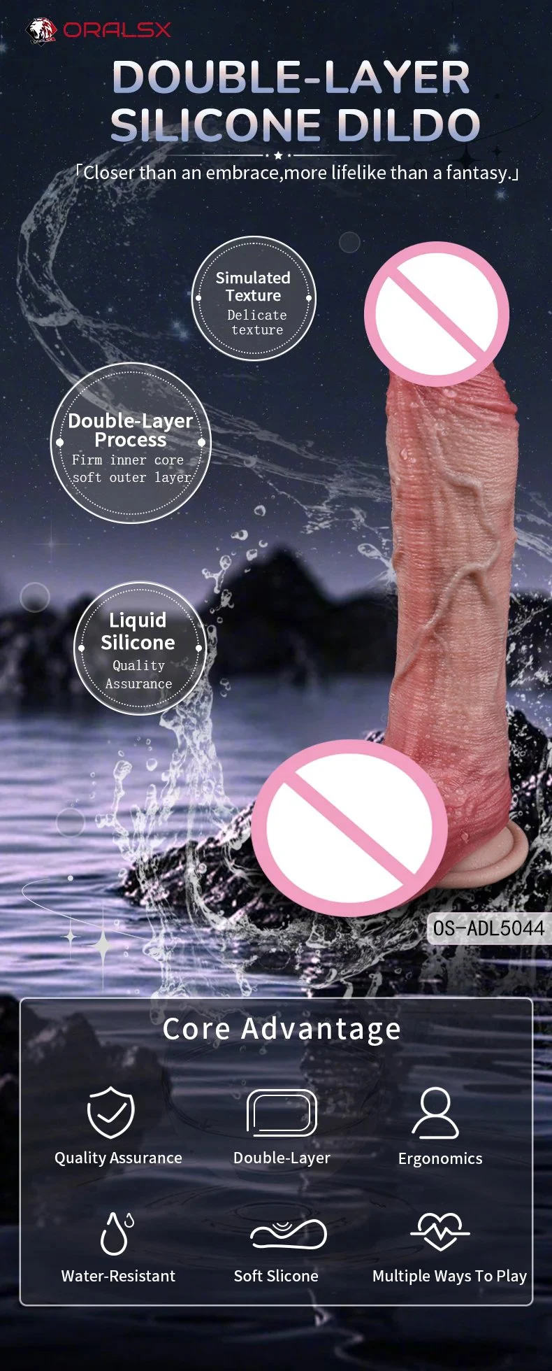 Double Layer Proceess a Dildo Made of Simulated Silicone Material a Large Adult Sex Toy with Raised Veins and a Suction Cup