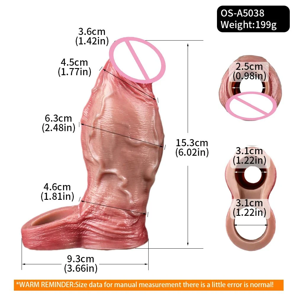 Enlarged Male Penis Extender Realistic Skin-Like Feel Silicone Penis Sleeve with Lifelike Texture 18+ Adult Toy