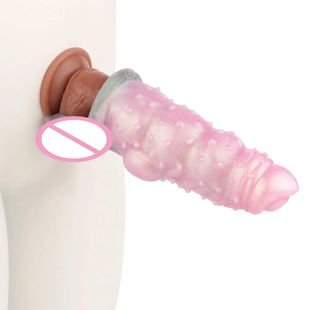 Male Extension Enlargement Penis Condom Reusable Silicone Erotica Couple Sex Game