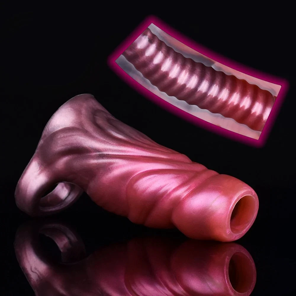 Male Penis Sleeve Extender Enlarger Sheath Reusable Penis Sleeve Cock Ring Animal Penis Sleeve with Convex Textures