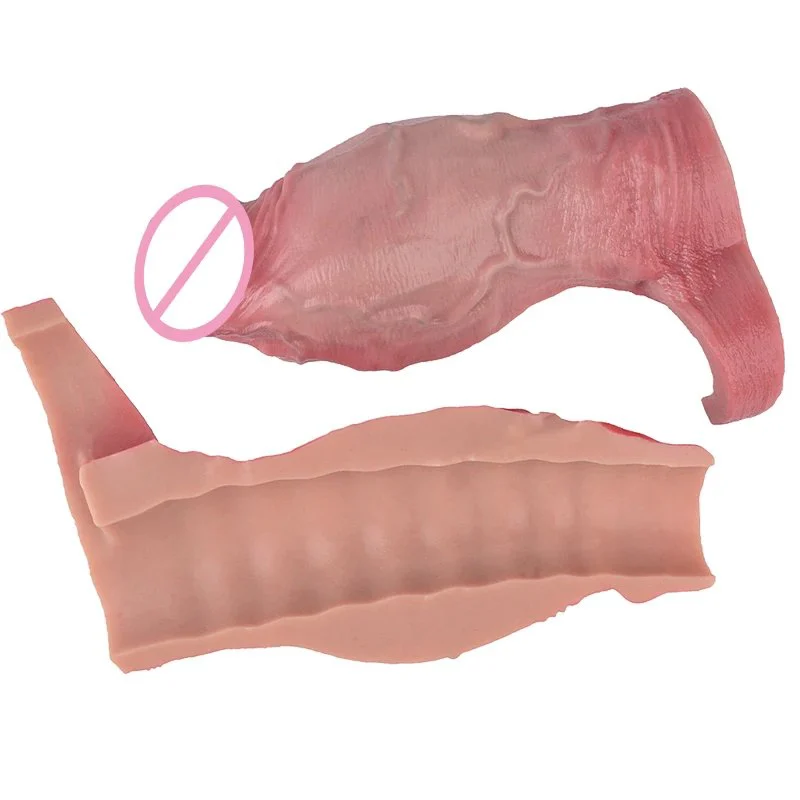 Enlarged Male Penis Extender Realistic Skin-Like Feel Silicone Penis Sleeve with Lifelike Texture 18+ Adult Toy