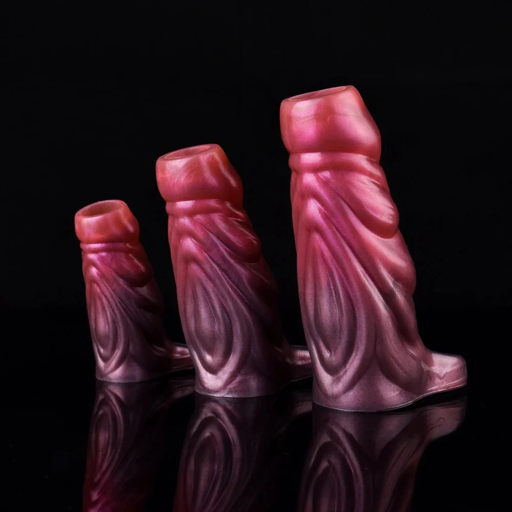 Male Penis Sleeve Extender Enlarger Sheath Reusable Penis Sleeve Cock Ring Animal Penis Sleeve with Convex Textures