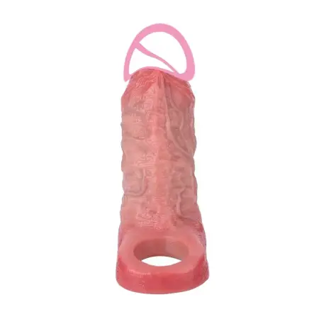 Hollow wearable male penis extender made of safe silicone with internal protrusions for a realistic experience