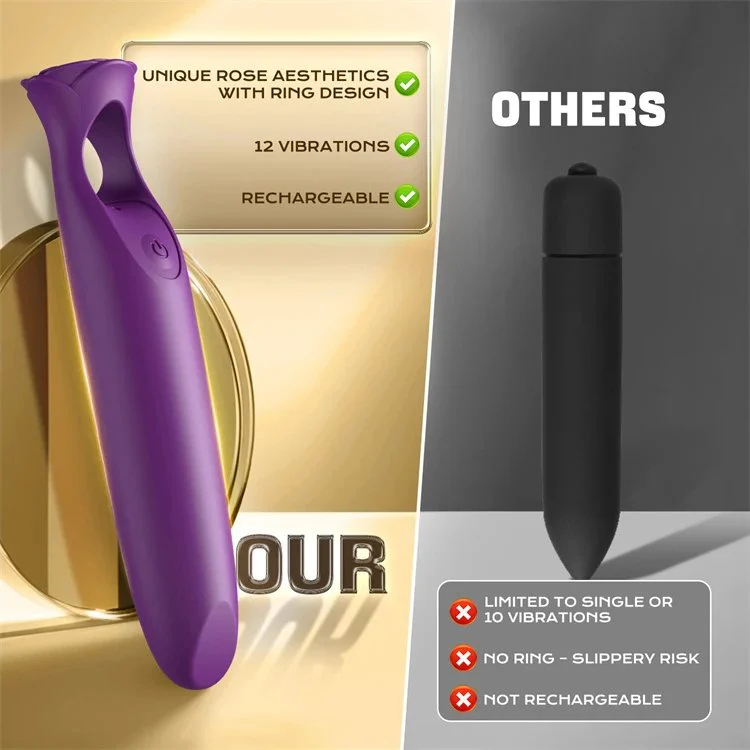 12 Frequency USB Rechargeable Women Rose Bullet Lipstick Shaped Vibrator Sex Toy