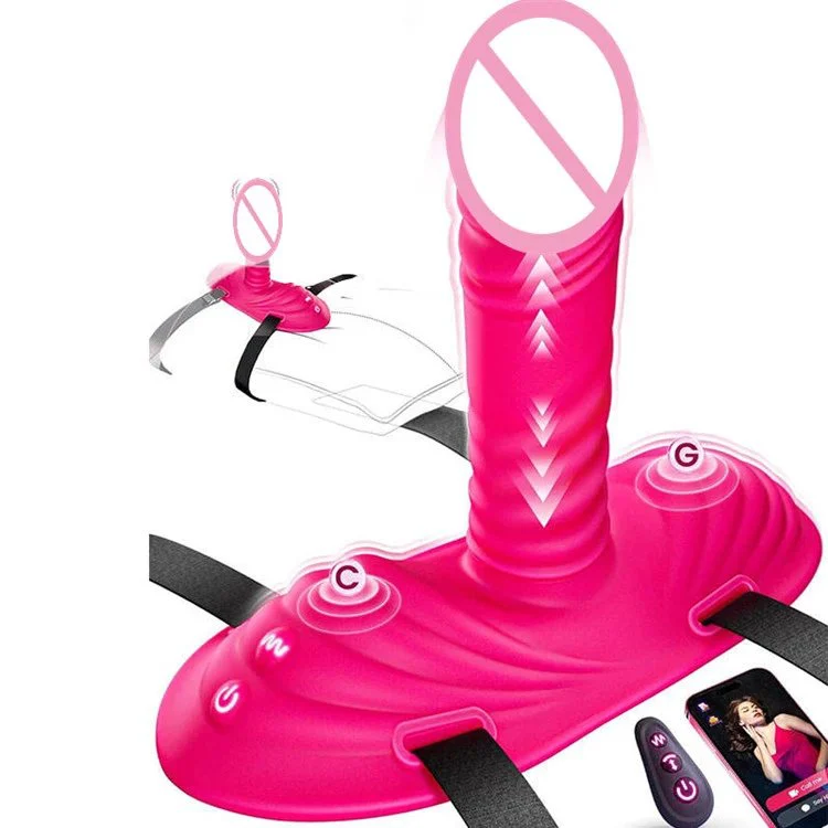 APP Remote Control Strap on Thrusting Dildo Clitoral Massage Sitting Riding with Bandage Anal Vibrator for Couples