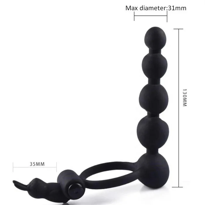 Adult Men Sex Toys Silicone Vibrating Anal Beads with Cock Ring Delay Time