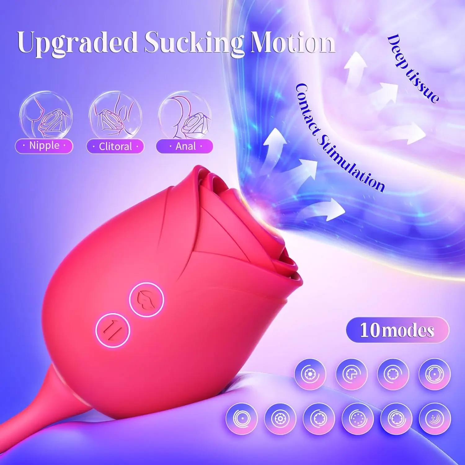Adult Rose Vibrator 2 in 1 Love Egg Dildo Masturbator Licking Ball Retractable Rod Vibrator