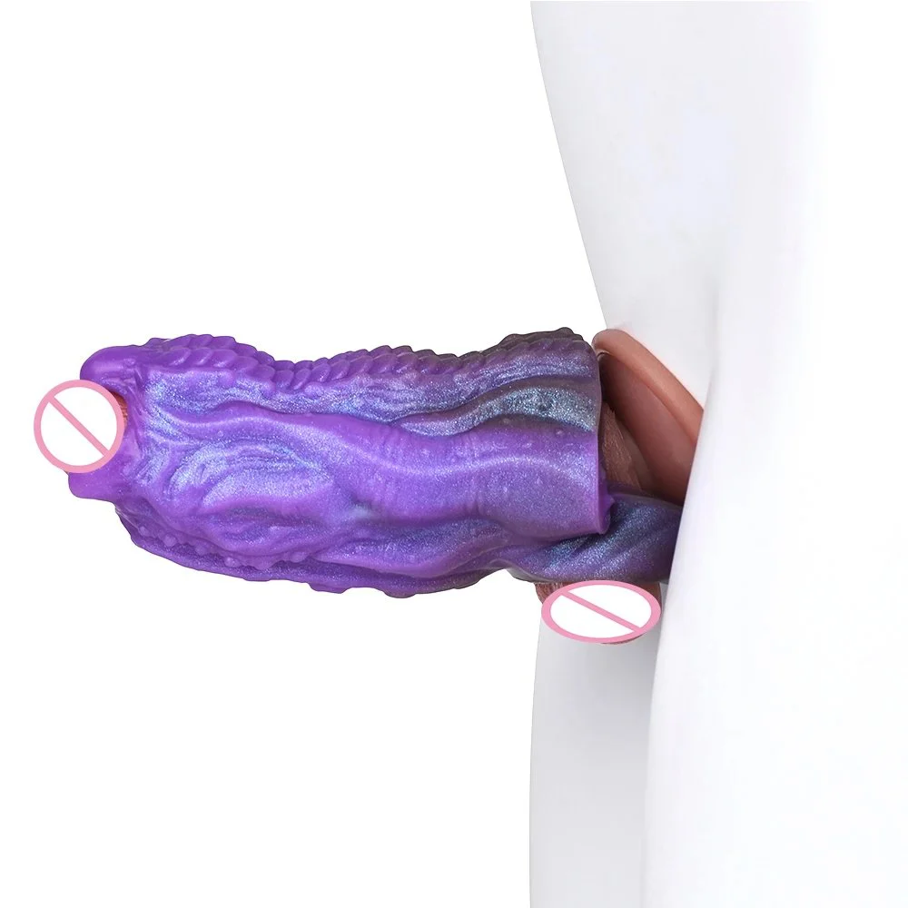 Fantasy Monster Penis Sleeve Amber Purple Enlarged Open Penis Sleeve Penis Enlargement Male Dildo Extender Sex Toys