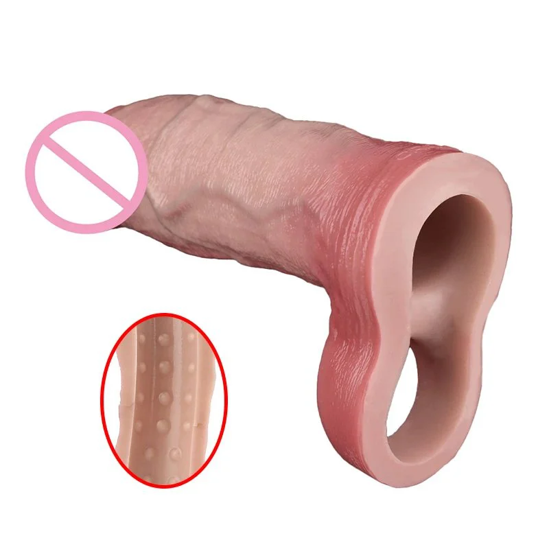 Liquid Silicone Material Vibrating Male Penis Extender with Stimulating Penis Sleeve for Easy Wearing