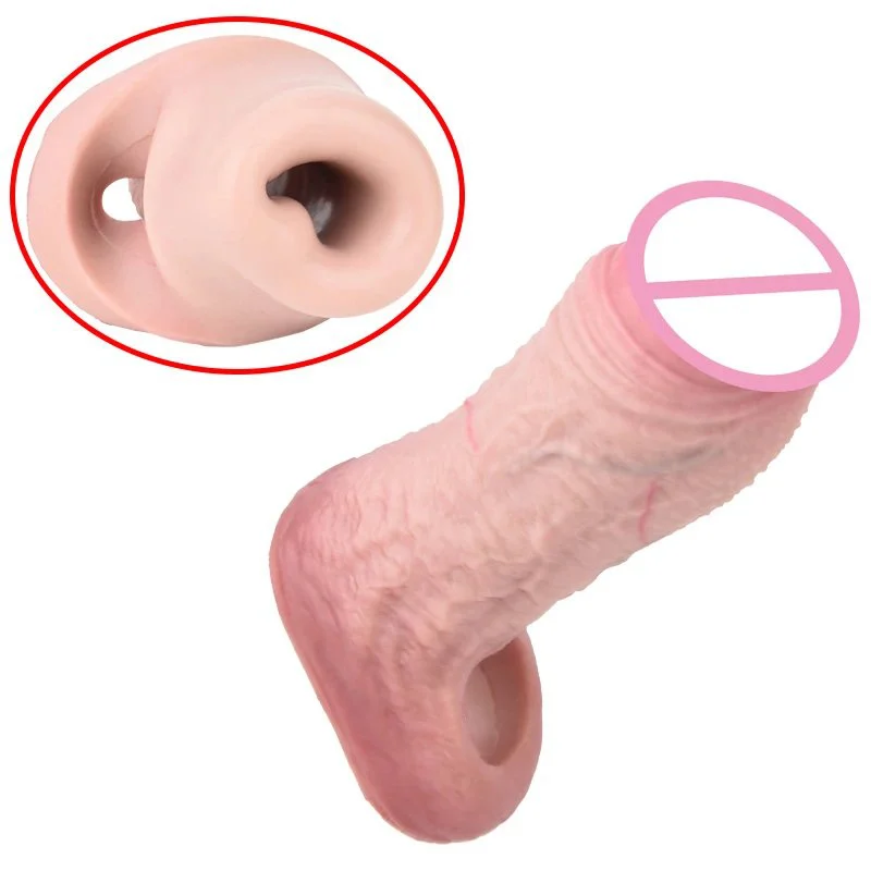 Medical Grade Silicone Material Safe Sex Toy Skin Male Penis Extender Double Opening Design Phallic Sleeve Simulation