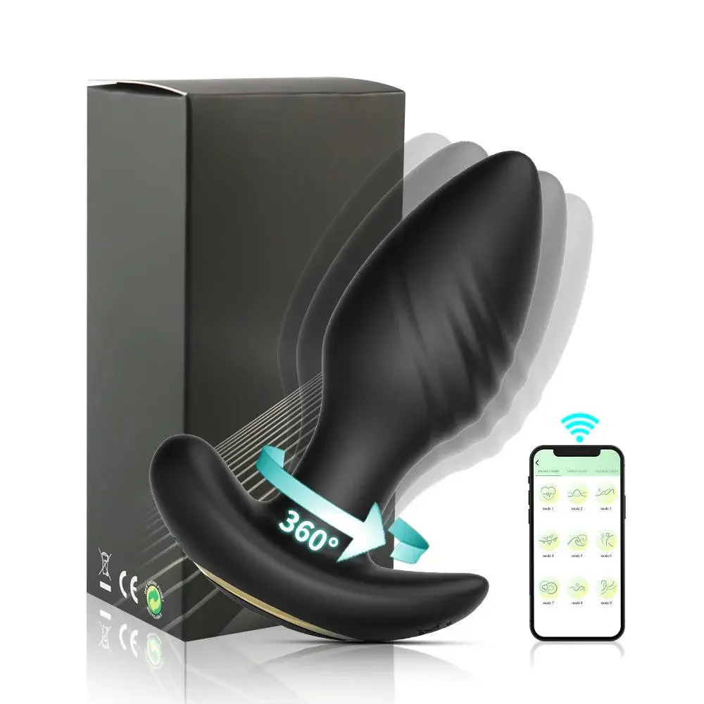 Black Rotating Anal Plug Prostate Massager with Multi-Frequency Vibration for Men and Women Gay Men Included Anal Sex Toys