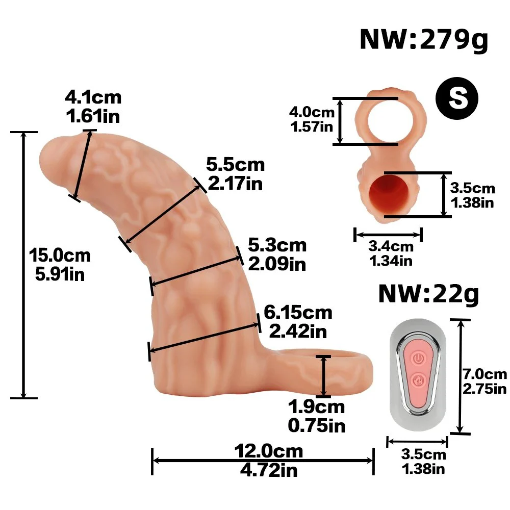 Medical-grade Silicone Male Penis Extender with Vibrating Head and Realistic Dildo Sleeve Available in Multiple Sizes