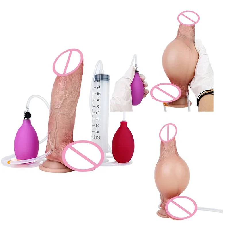 Realistic Inflatable Squirting Dildo 7.6''Soft Silicone Anal Clitic Stimulation Squirting Cock Ejaculation Sex Toy for Woman