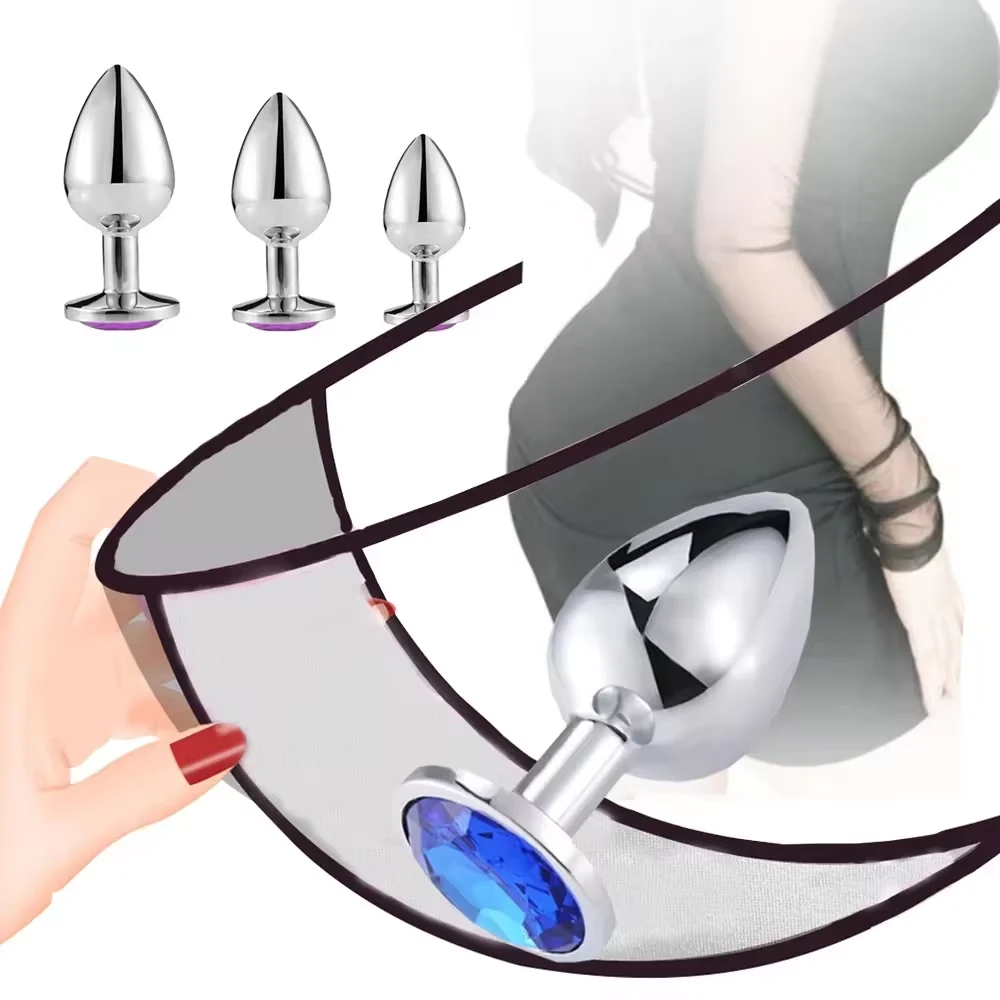 Stainless Steel Anal Sex Toys Silver with Different Color Diamond Jewel Metal Butt Plug