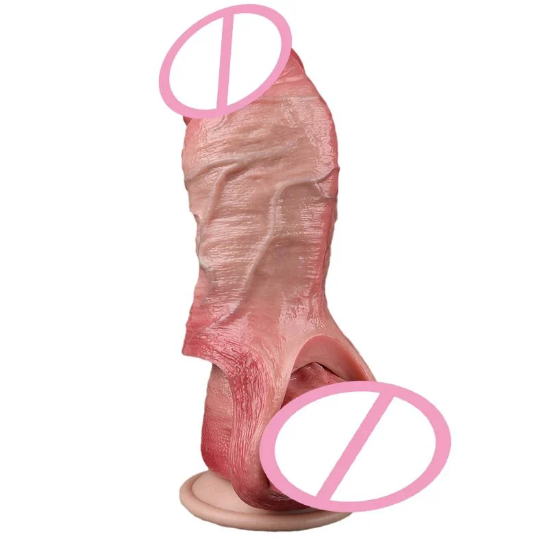 Double Opening Precision Modeling Experience Realistic Male Enlargement Penis Sleeve, Soft Simulation Skin Color Dildo Sleeve