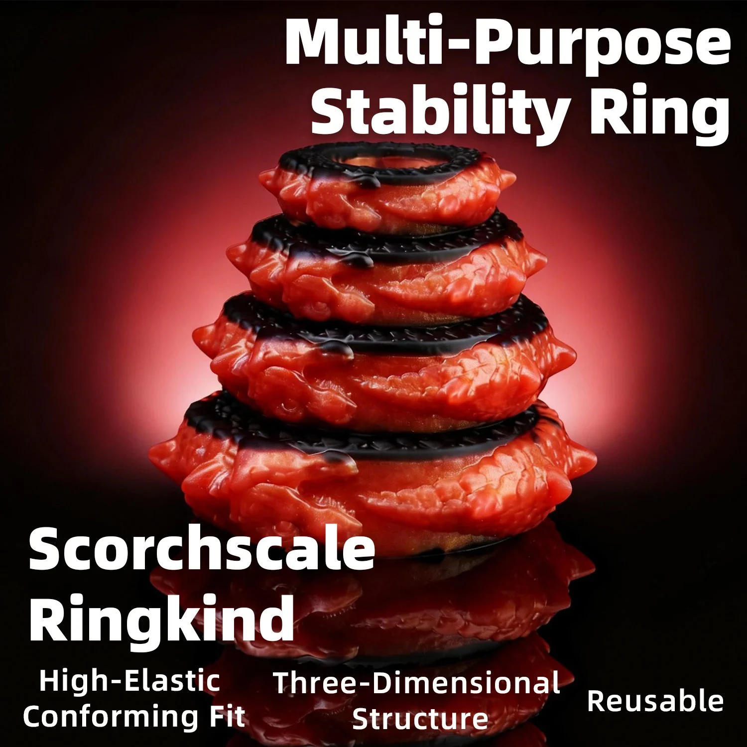 Fiery Scale Ring Clan Orange Melting a Set of 4 Penis Rings Designed for Secure Restraint and Effective Delay for BDSM
