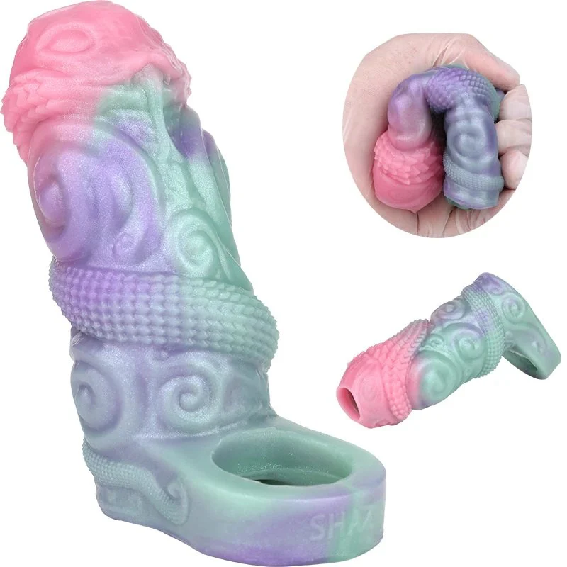 Dragon Male Penis Sleeve, Silicone Monster Penis Extender Enlarger Sleeve Cock Extension Sleeve Male Adult Sex Toy for Men