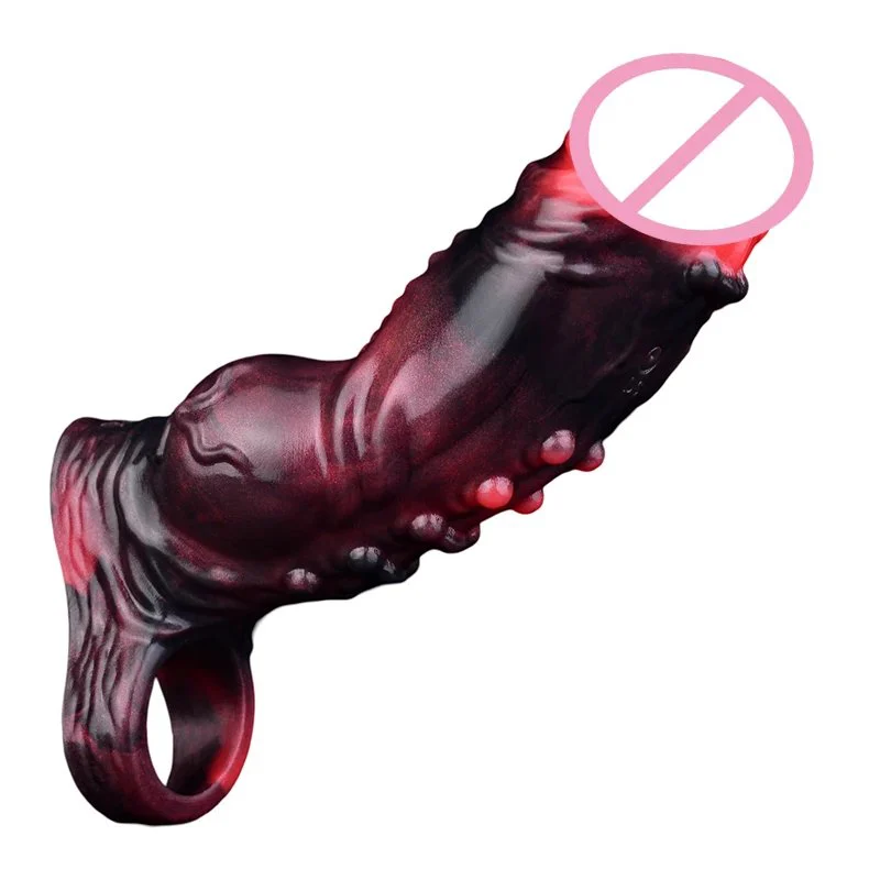 Effective Penis Lengthening Multi-frequency Vibrating Male Dildo Condom, Safe Silicone Material Double Stimulation Dildo Condom