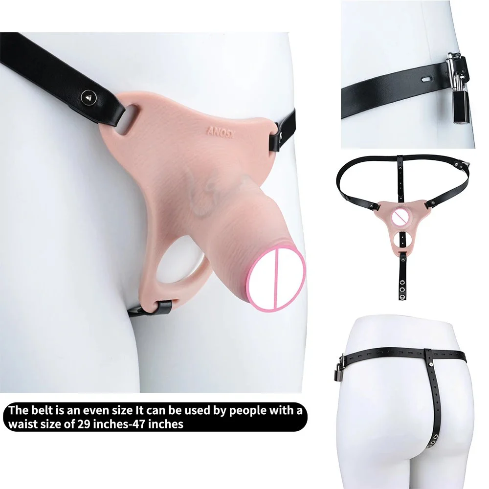 Male Simulation Penis Chastity Pant Silicone Strap on Penis Cage Bondage Lock Male Sex Toys