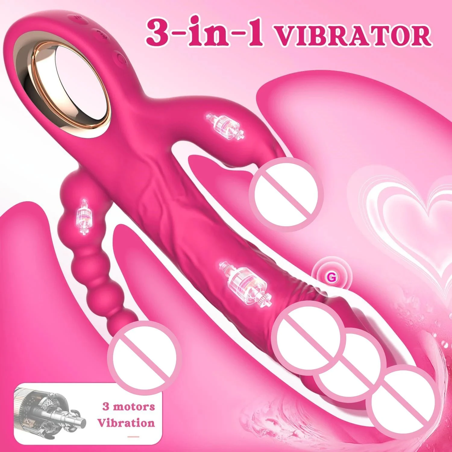 Adult Sex Toy Female Masturbation Three-headed Extendable Rabbit Vibrator for Women