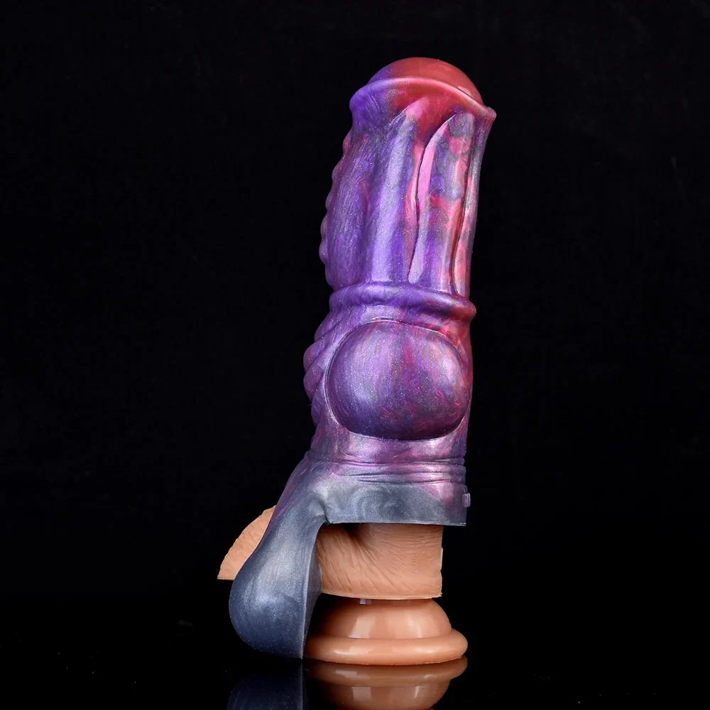 Liquid Silicone Sex Toys for Men Penis Sleeve Penis Ring Delay Ejaculation Extender Reusable Condom Realistic Animal Penis