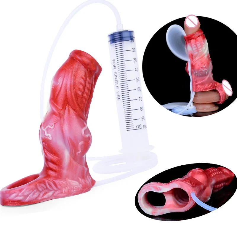 Dragon Penis Sheath Male Cock Enlargement Silicone Sleeve Sex Toys Wearable Hollow Animal Dildo with Syringe for Men Women